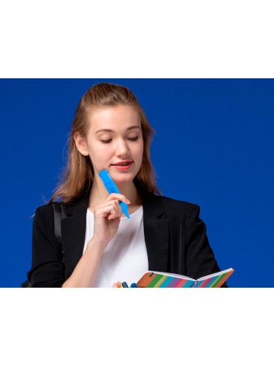 Rotulador q-connect fluorescente azul punta biselada
