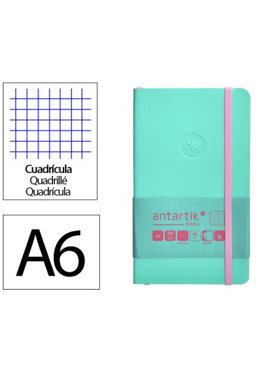 Cuaderno con gomilla antartik notes tapa blanda a6 cuadricula rosa y turquesa 100 hojas 80 gr fsc