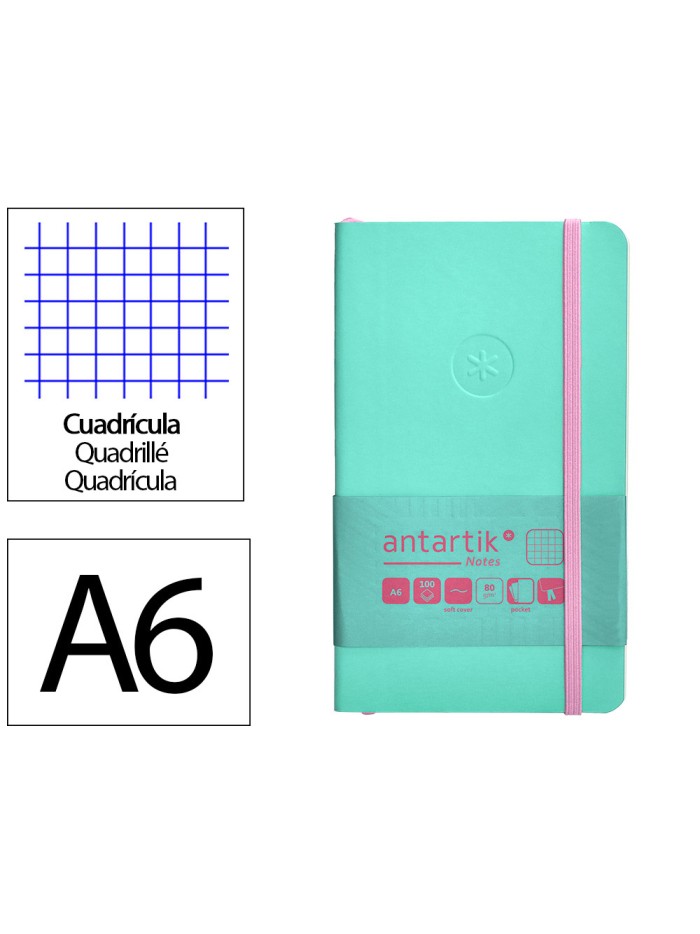 Cuaderno con gomilla antartik notes tapa blanda a6 cuadricula rosa y turquesa 100 hojas 80 gr fsc