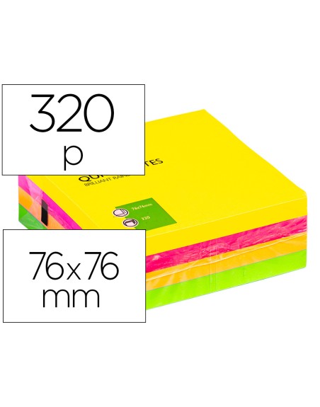 Bloc de notas adhesivas quita y pon q-connect 76x76 mm fluorescente con 320 hojas