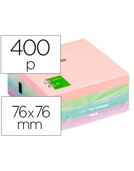 Bloc de notas adhesivas quita y pon q-connect 76x76 mm pastel con 400 hojas