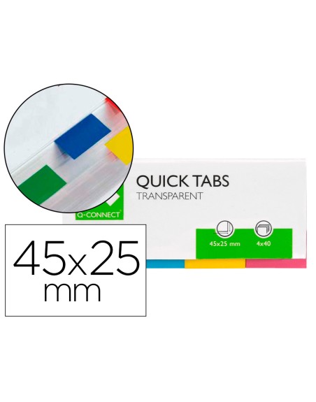 Banderitas separadoras q-connect 25x45 mm transparentes y color pack de 4 con 40 hojas