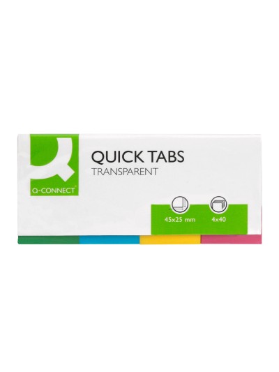 Banderitas separadoras q-connect 25x45 mm transparentes y color pack de 4 con 40 hojas