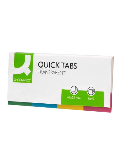 Banderitas separadoras q-connect 25x45 mm transparentes y color pack de 4 con 40 hojas
