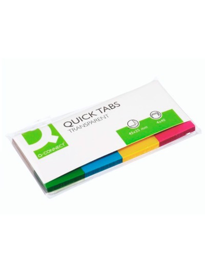 Banderitas separadoras q-connect 25x45 mm transparentes y color pack de 4 con 40 hojas