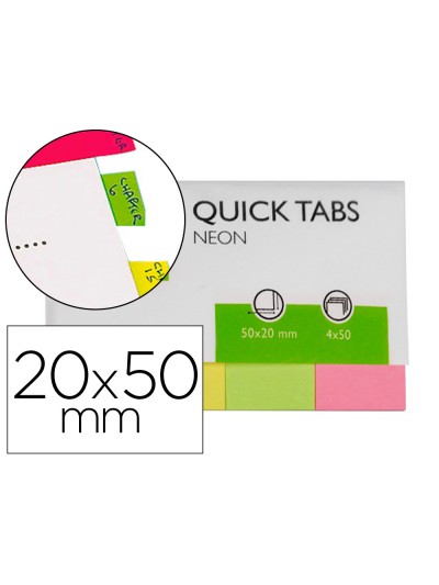 Banderitas separadoras q-connect 20x50 mm fluorescente pack de 4 con 50 hojas