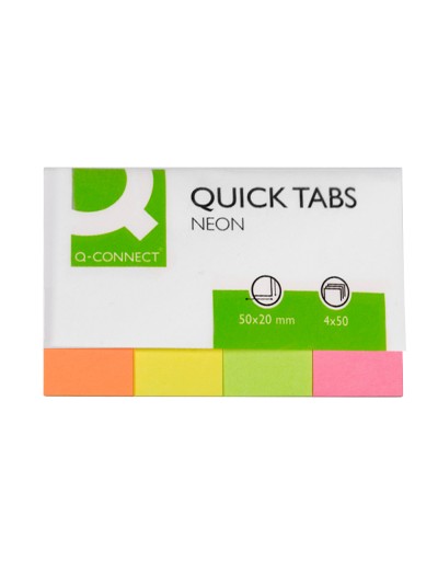 Banderitas separadoras q-connect 20x50 mm fluorescente pack de 4 con 50 hojas