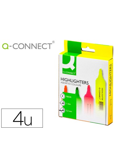 Rotulador q-connect fluorescente surtido caja de 4 unidades colores surtidos