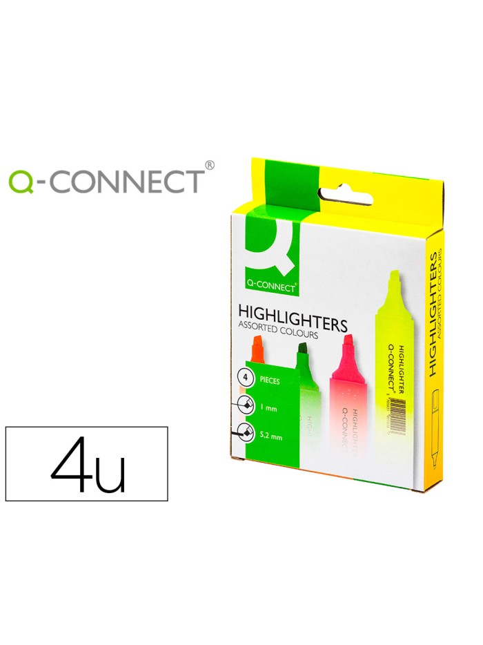 Rotulador q-connect fluorescente surtido caja de 4 unidades colores surtidos Rotulador q-connect fluorescente surtido caja de 4 unidades colores surtidos