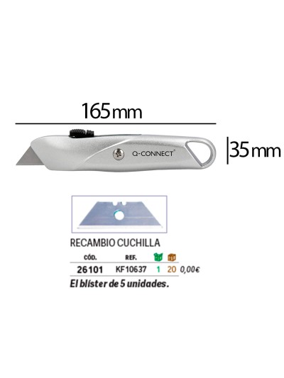 Cuter q-connect metalico ancho retractil con mecanismo de bloqueo cuchilla 18 mm xd-53 blister 1 unidad