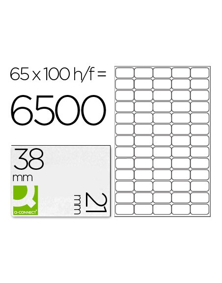 Etiqueta adhesiva q-connect kf01581 tamaño 38,1x21,2mm fotocopiadora laser ink-jet caja con 100 hojas din a4