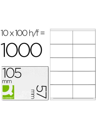 Etiqueta adhesiva q-connect kf10658 tamaño 105x57 mm fotocopiadora laser ink-jet caja con 100 hojas din a4