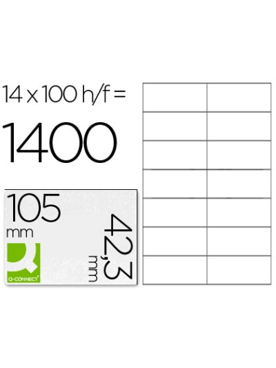 Etiqueta adhesiva q-connect kf10656 tamaño 105x42,3 mm fotocopiadora laser ink-jet caja con 100 hojas din a4
