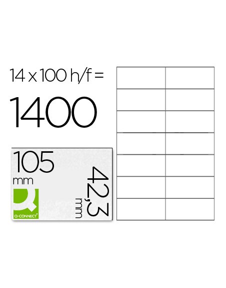 Etiqueta adhesiva q-connect kf10656 tamaño 105x42,3 mm fotocopiadora laser ink-jet caja con 100 hojas din a4