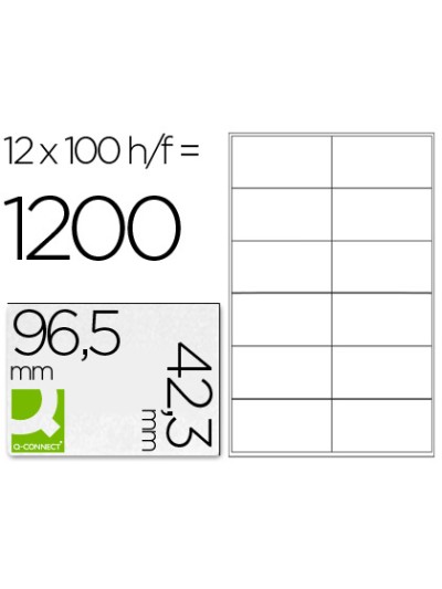 Etiqueta adhesiva q-connect kf10652 tamaño 96,5x42,3 mm fotocopiadora laser ink-jet caja con 100 hojas din a4