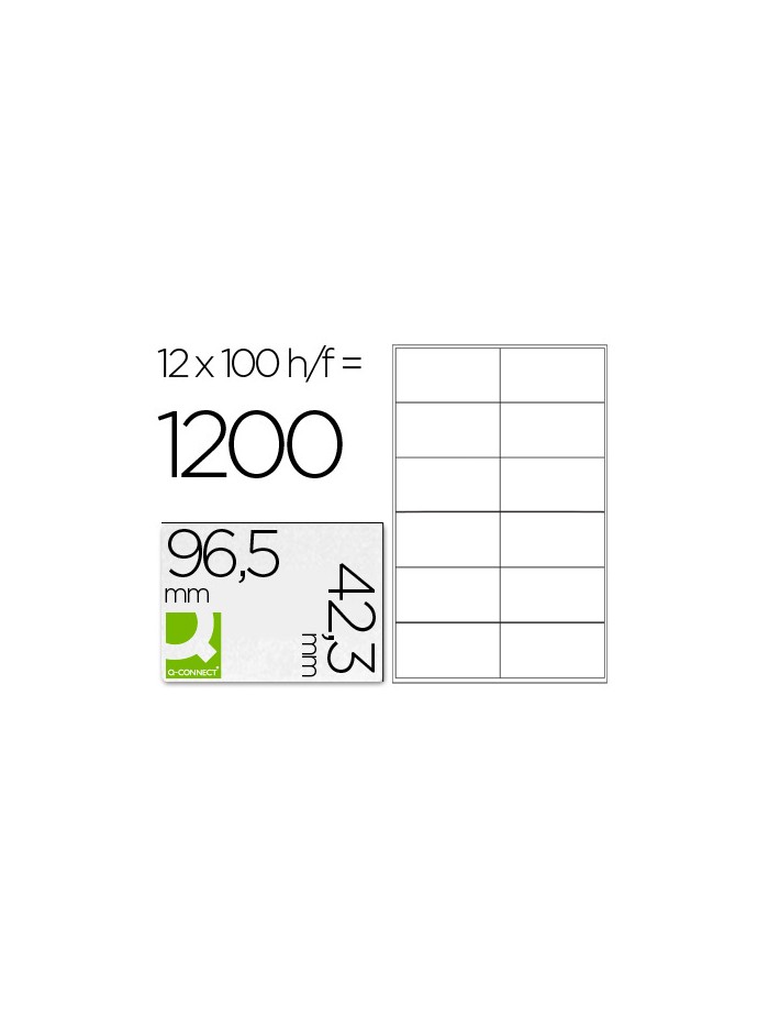 Etiqueta adhesiva q-connect kf10652 tamaño 96,5x42,3 mm fotocopiadora laser ink-jet caja con 100 hojas din a4 Etiqueta adhesiva q-connect kf10652 tamaño 96,5x42,3 mm fotocopiadora laser ink-jet caja con 100 hojas din a4