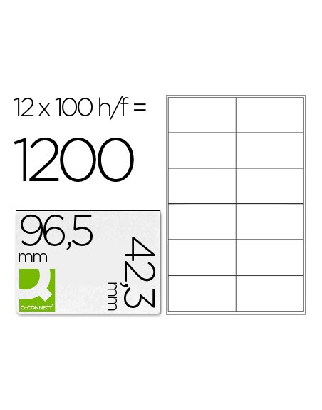 Etiqueta adhesiva q-connect kf10652 tamaño 96,5x42,3 mm fotocopiadora laser ink-jet caja con 100 hojas din a4