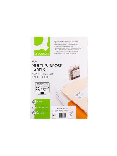 Etiqueta adhesiva q-connect kf10652 tamaño 96,5x42,3 mm fotocopiadora laser ink-jet caja con 100 hojas din a4