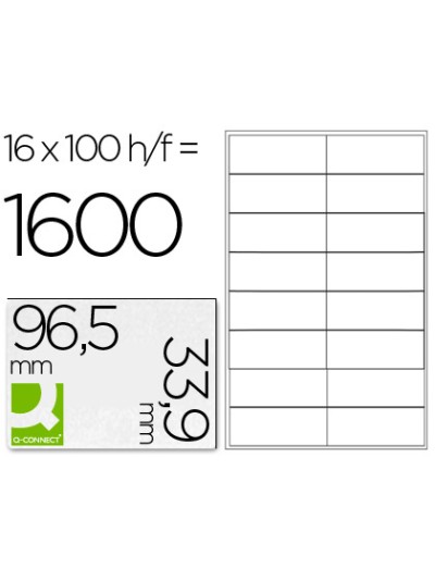 Etiqueta adhesiva q-connect kf10651 tamaño 96,5x33,9 mm fotocopiadora laser ink-jet caja con 100 hojas din a4
