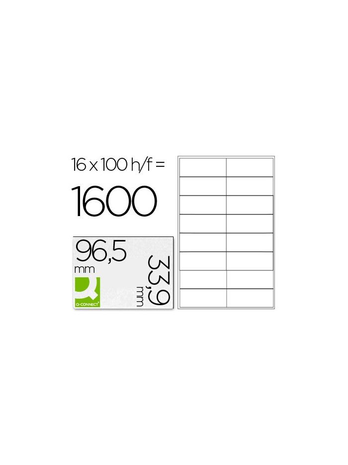 Etiqueta adhesiva q-connect kf10651 tamaño 96,5x33,9 mm fotocopiadora laser ink-jet caja con 100 hojas din a4 Etiqueta adhesiva q-connect kf10651 tamaño 96,5x33,9 mm fotocopiadora laser ink-jet caja con 100 hojas din a4