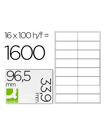 Etiqueta adhesiva q-connect kf10651 tamaño 96,5x33,9 mm fotocopiadora laser ink-jet caja con 100 hojas din a4