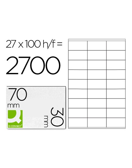 Etiqueta adhesiva q-connect kf10642 tamaño 70x30 mm fotocopiadora laser ink-jet caja con 100 hojas din a4
