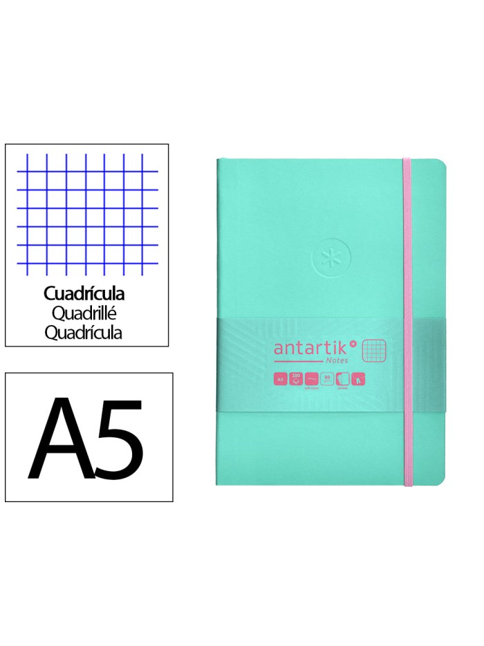 Cuaderno con gomilla antartik notes tapa blanda a5 hojas cuadricula rosa y turquesa 80 hojas 80 gr fsc Cuaderno con gomilla antartik notes tapa blanda a5 hojas cuadricula rosa y turquesa 80 hojas 80 gr fsc