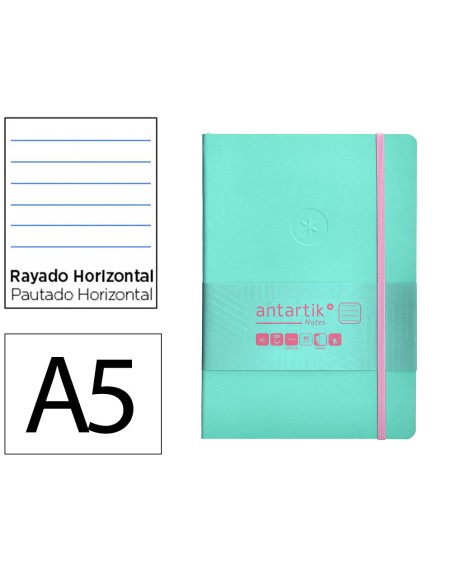 Cuaderno con gomilla antartik notes tapa blanda a5 hojas rayas rosa y turquesa 80 hojas 80 gr fsc