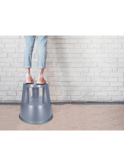 Taburete q-connect ruedas retractiles tres ruedas dos niveles color gris