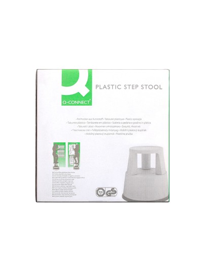 Taburete q-connect ruedas retractiles tres ruedas dos niveles color gris