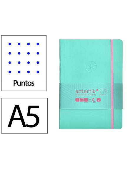Cuaderno con gomilla antartik notes tapa blanda a5 hojas puntos rosa y turquesa 80 hojas 80 gr fsc