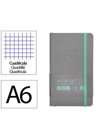 Cuaderno con gomilla antartik notes tapa blanda a6 cuadricula gris y turquesa 100 hojas 80 gr fsc