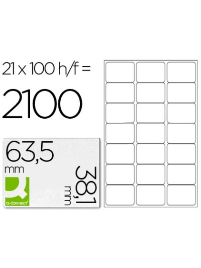 Etiqueta adhesiva q-connect kf01587 tamaño 63,5x38,1 mm fotocopiadora laser ink-jet caja con 100 hojas din a4