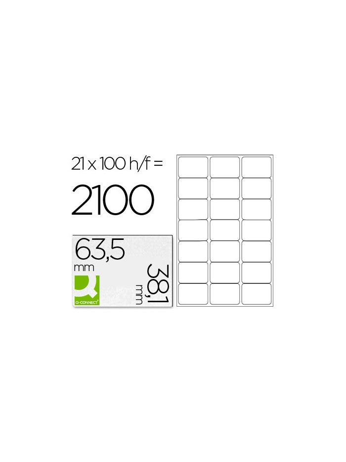 Etiqueta adhesiva q-connect kf01587 tamaño 63,5x38,1 mm fotocopiadora laser ink-jet caja con 100 hojas din a4 Etiqueta adhesiva q-connect kf01587 tamaño 63,5x38,1 mm fotocopiadora laser ink-jet caja con 100 hojas din a4