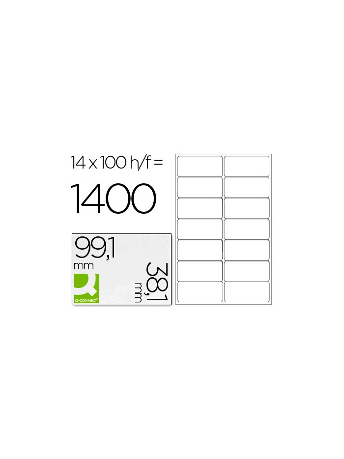 Etiqueta adhesiva q-connect kf01585 tamaño 99,1x38,1 mm fotocopiadora laser ink-jet caja con 100 hojas din a4