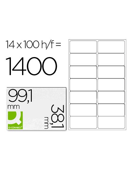 Etiqueta adhesiva q-connect kf01585 tamaño 99,1x38,1 mm fotocopiadora laser ink-jet caja con 100 hojas din a4