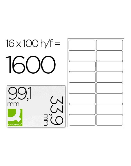 Etiqueta adhesiva q-connect kf01584 tamaño 99,1x33,9 mm fotocopiadora laser ink-jet caja con 100 hojas din a4