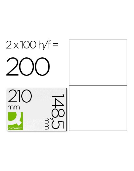 Etiqueta adhesiva q-connect kf10662 tamaño 210x148,5 mm fotocopiadora laser ink-jet caja con 100 hojas din a4