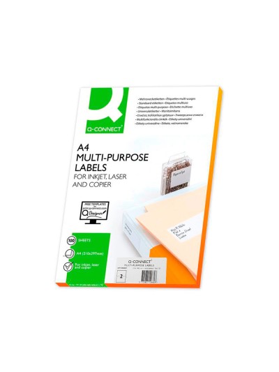 Etiqueta adhesiva q-connect kf10662 tamaño 210x148,5 mm fotocopiadora laser ink-jet caja con 100 hojas din a4