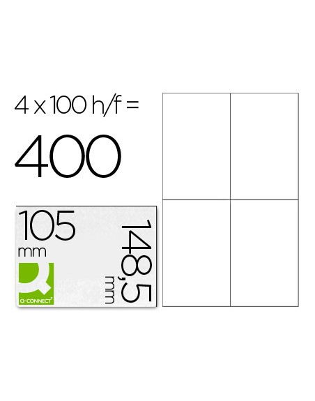 Etiqueta adhesiva q-connect kf10660 tamaño 105x148,5 mm fotocopiadora laser ink-jet caja con 100 hojas din a4