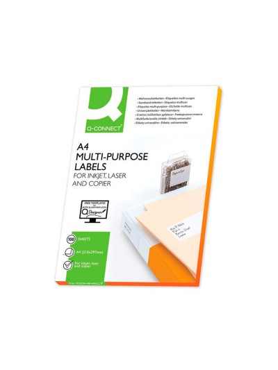 Etiqueta adhesiva q-connect kf10660 tamaño 105x148,5 mm fotocopiadora laser ink-jet caja con 100 hojas din a4