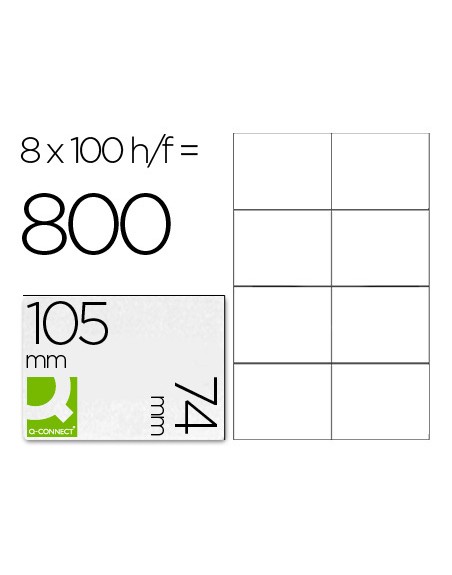 Etiqueta adhesiva q-connect kf10659 tamaño 105x74 mm fotocopiadora laser ink-jet caja con 100 hojas din a4