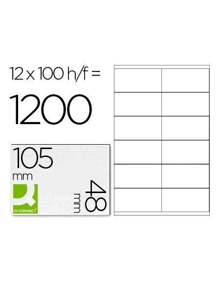 Etiqueta adhesiva q-connect kf10657 tamaño 105x48 mm fotocopiadora laser ink-jet caja con 100 hojas din a4