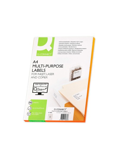 Etiqueta adhesiva q-connect kf10657 tamaño 105x48 mm fotocopiadora laser ink-jet caja con 100 hojas din a4