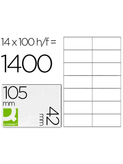 Etiqueta adhesiva q-connect kf10655 tamaño 105x42 mm fotocopiadora laser ink-jet caja con 100 hojas din a4