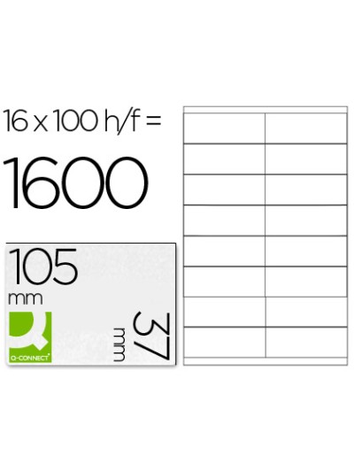 Etiqueta adhesiva q-connect kf10654 tamaño 105x37 mm fotocopiadora laser ink-jet caja con 100 hojas din a4