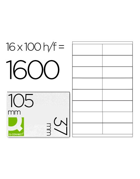 Etiqueta adhesiva q-connect kf10654 tamaño 105x37 mm fotocopiadora laser ink-jet caja con 100 hojas din a4