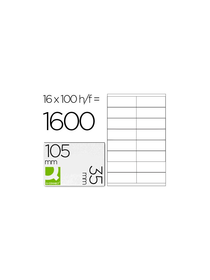 Etiqueta adhesiva q-connect kf10653 tamaño 105x35 mm fotocopiadora laser -ink-jet caja con 100 hojas din a4 Etiqueta adhesiva q-connect kf10653 tamaño 105x35 mm fotocopiadora laser -ink-jet caja con 100 hojas din a4