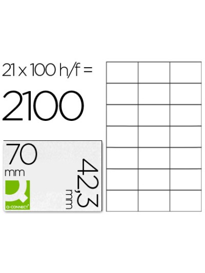 Etiqueta adhesiva q-connect kf10649 -tamaño 70x42,3 mm fotocopiadora laser ink-jet caja con 100 hojas din a4