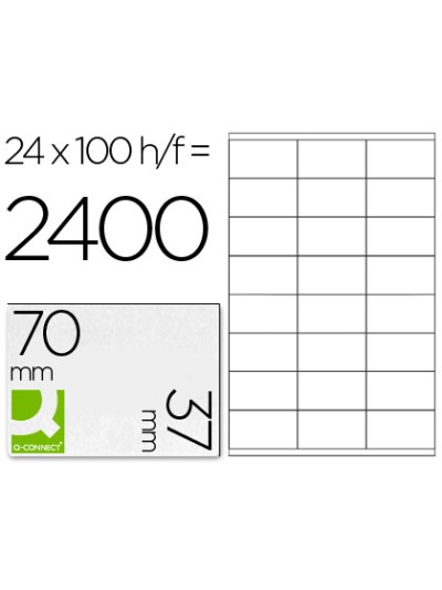 Etiqueta adhesiva q-connect kf10647 tamaño 70x37 mm fotocopiadora laser ink-jet caja con 100 hojas din a4